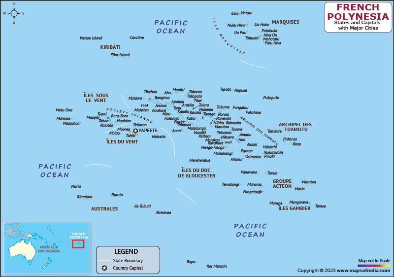 French Polynesia Divisions and Capital Map