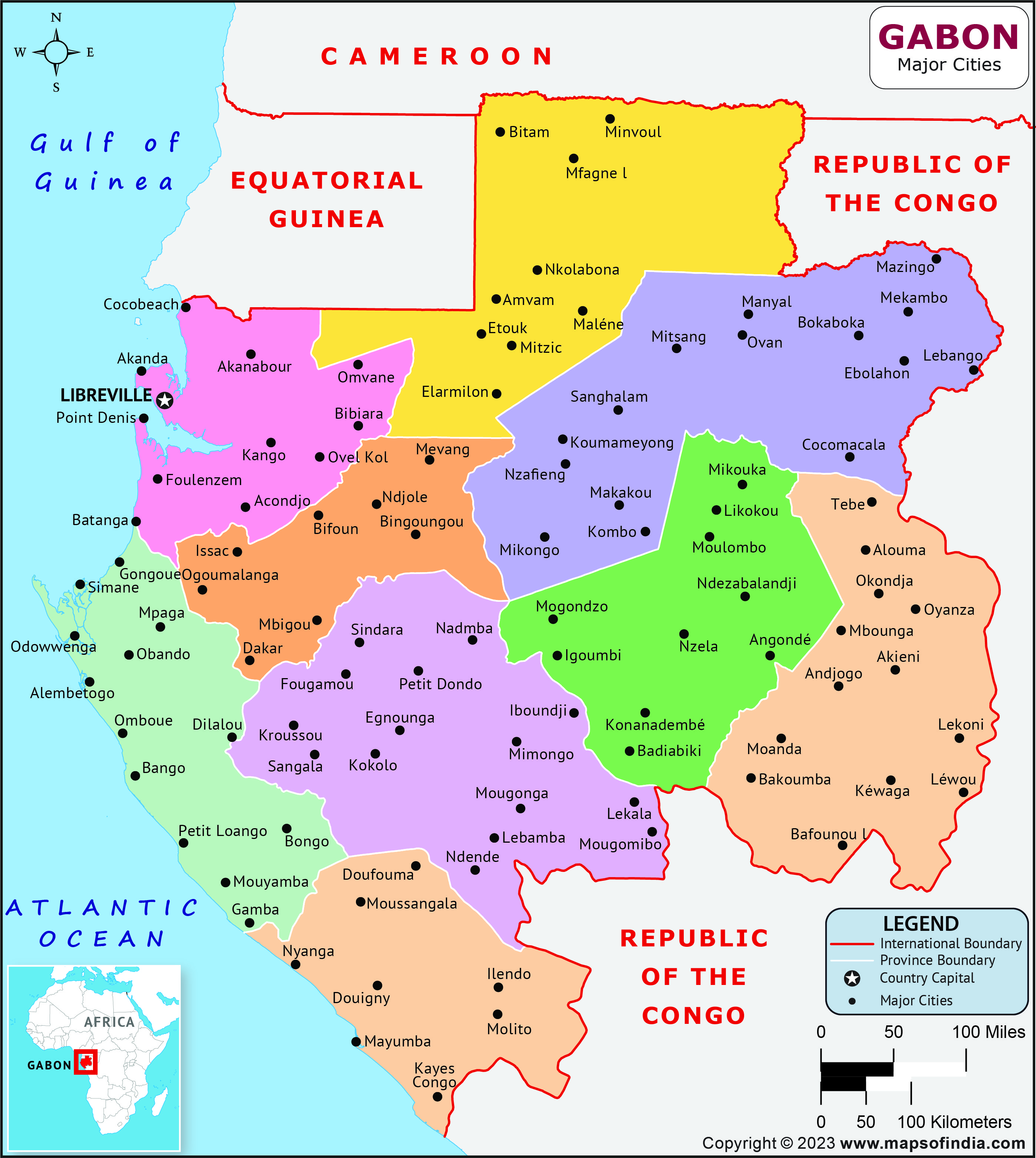 Gabon Major Cities Map | List of Major Cities in Different States of Gabon