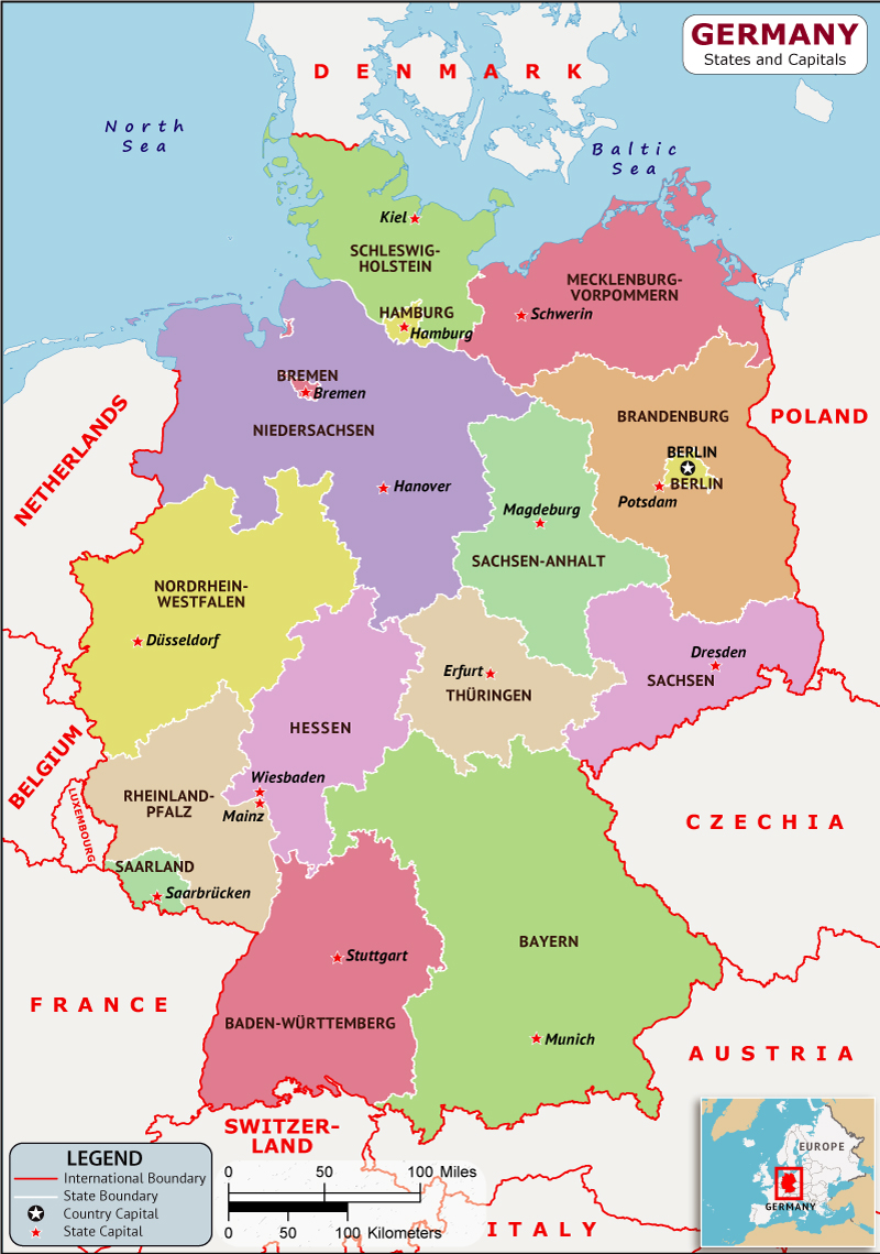 Germany States and Capitals List and Map | List of States and Capitals ...