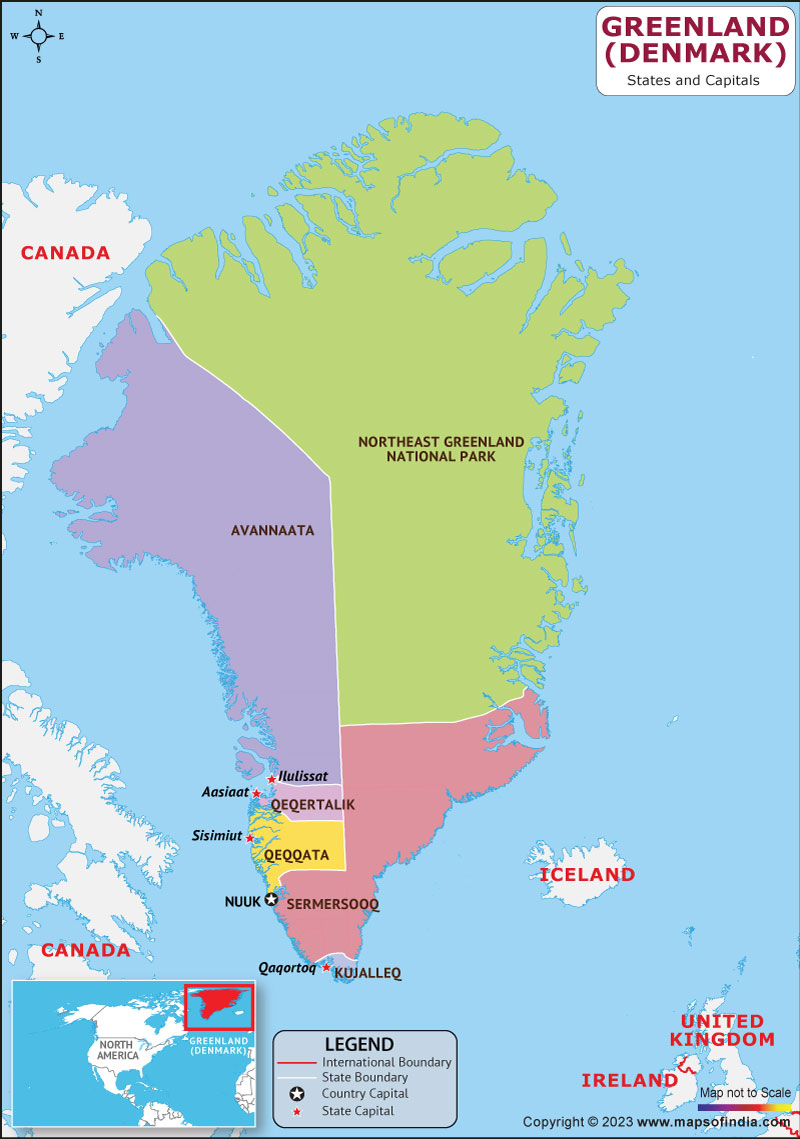 Greenland Municipalities   and Capital Map