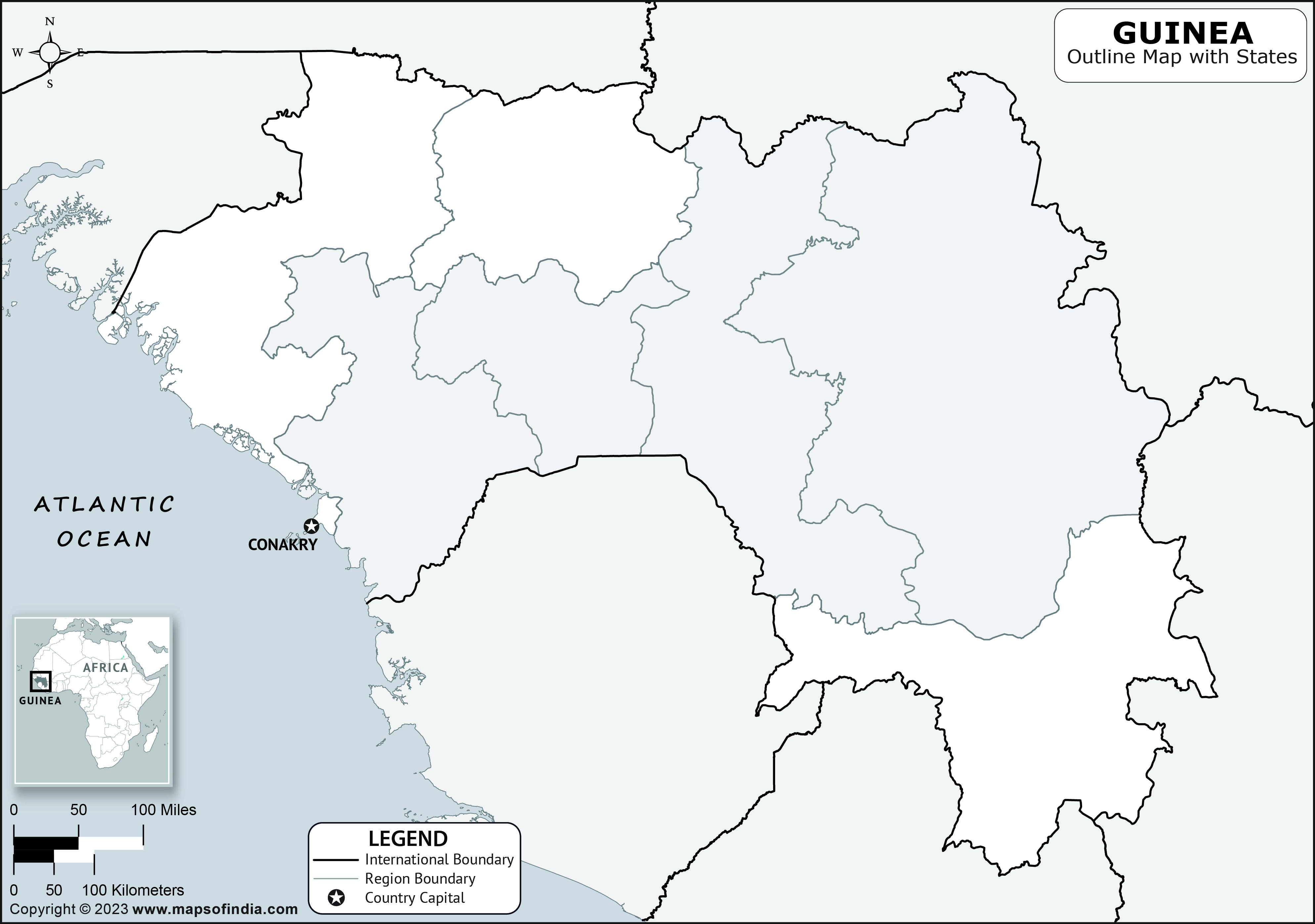 Guinea Blank Outline Map