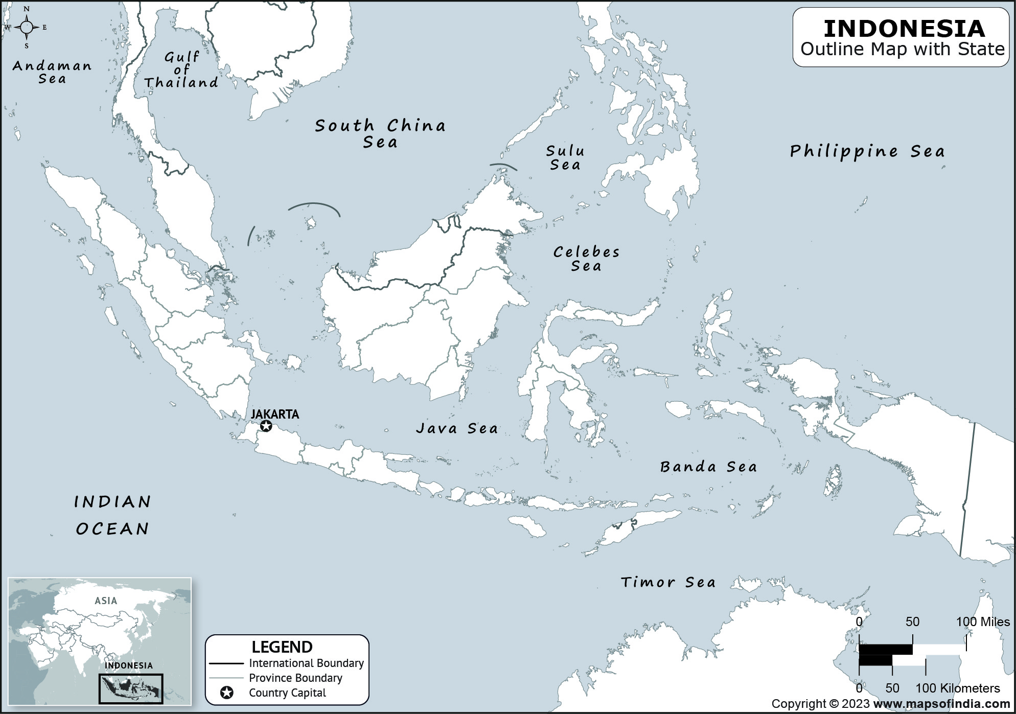 Indonesia Blank Outline Map