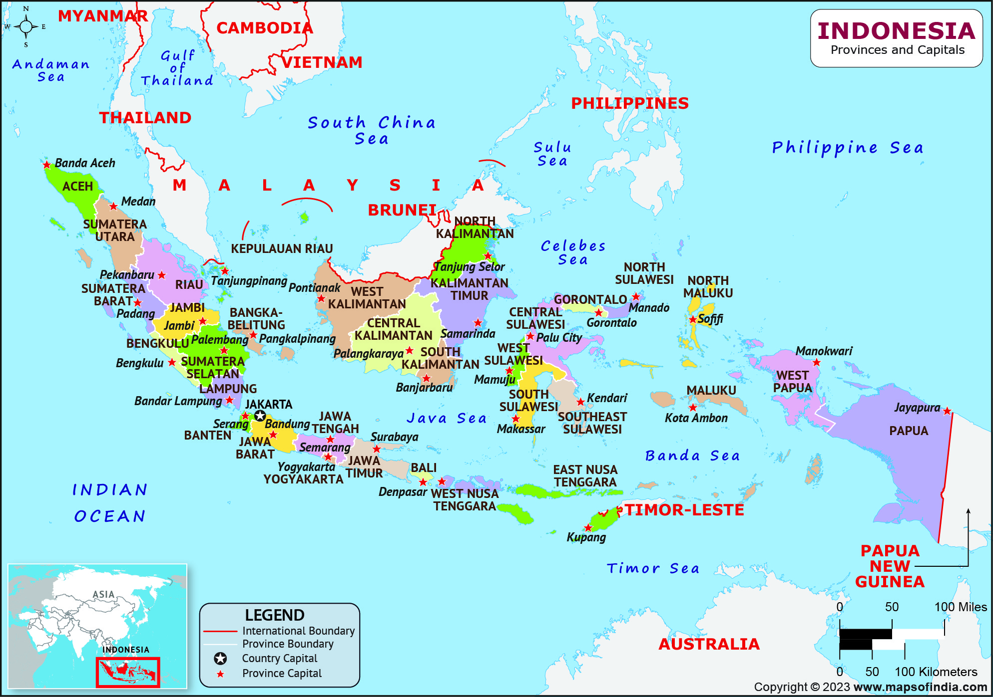 Indonesia Provinces  and Capital Map