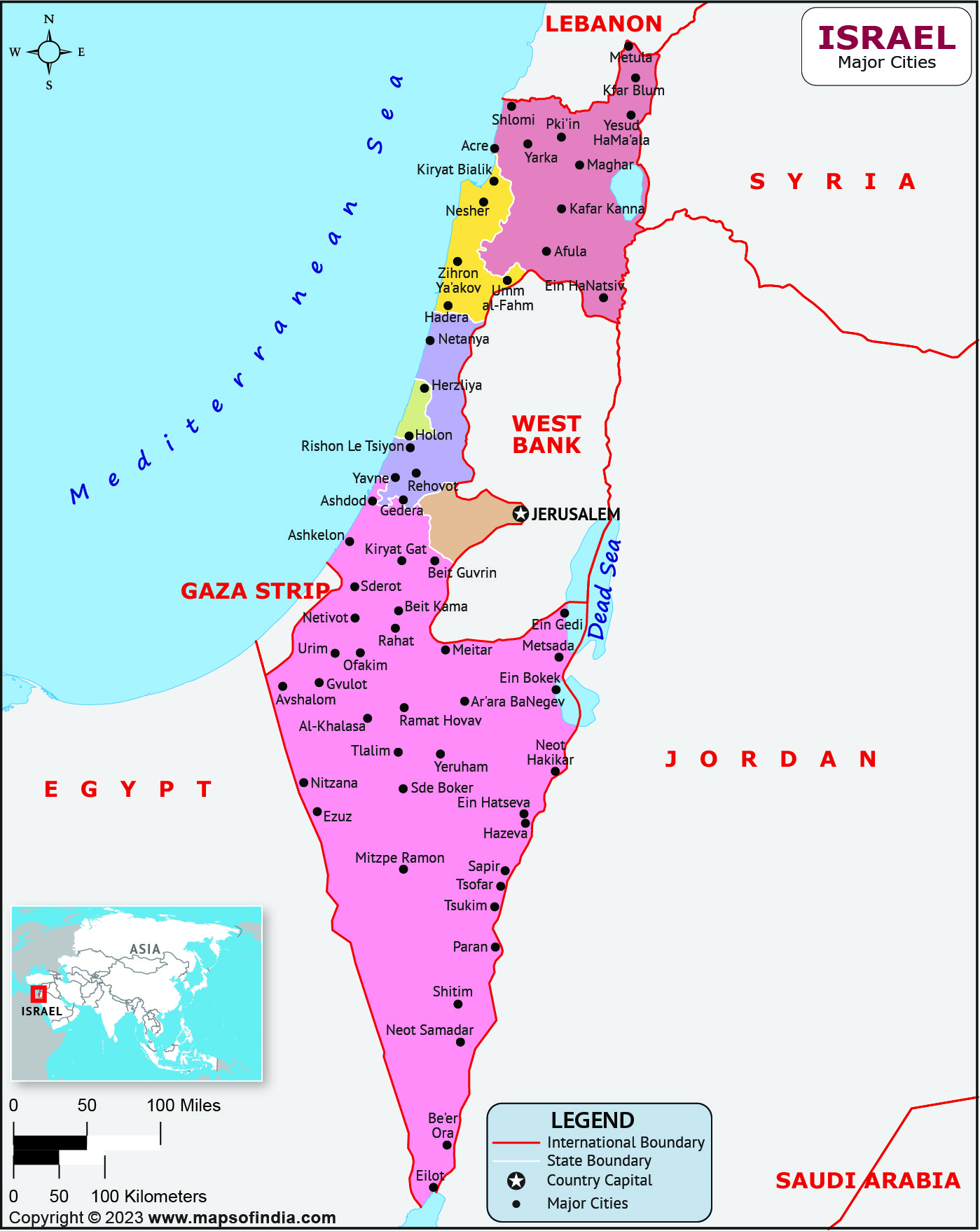 Israel Major Cities Map | List of Major Cities in Different States of ...