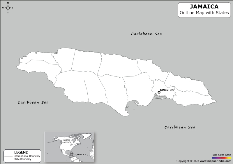 Jamaica Outline Map Jamaica Outline Map With State Boundaries