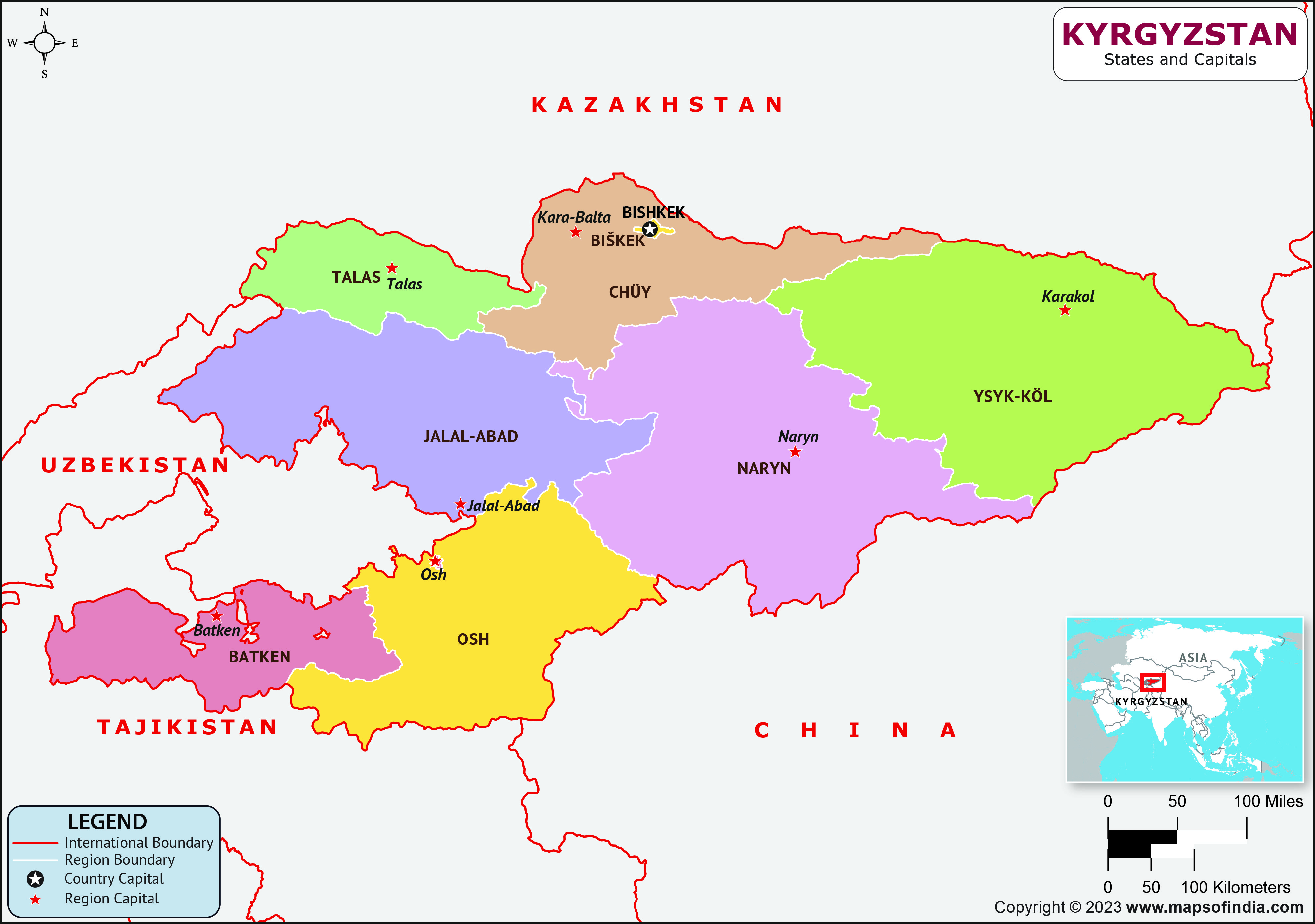 Kyrgyzstan Districts and Capital Map Kyrgyzstan Districts and Capital Map