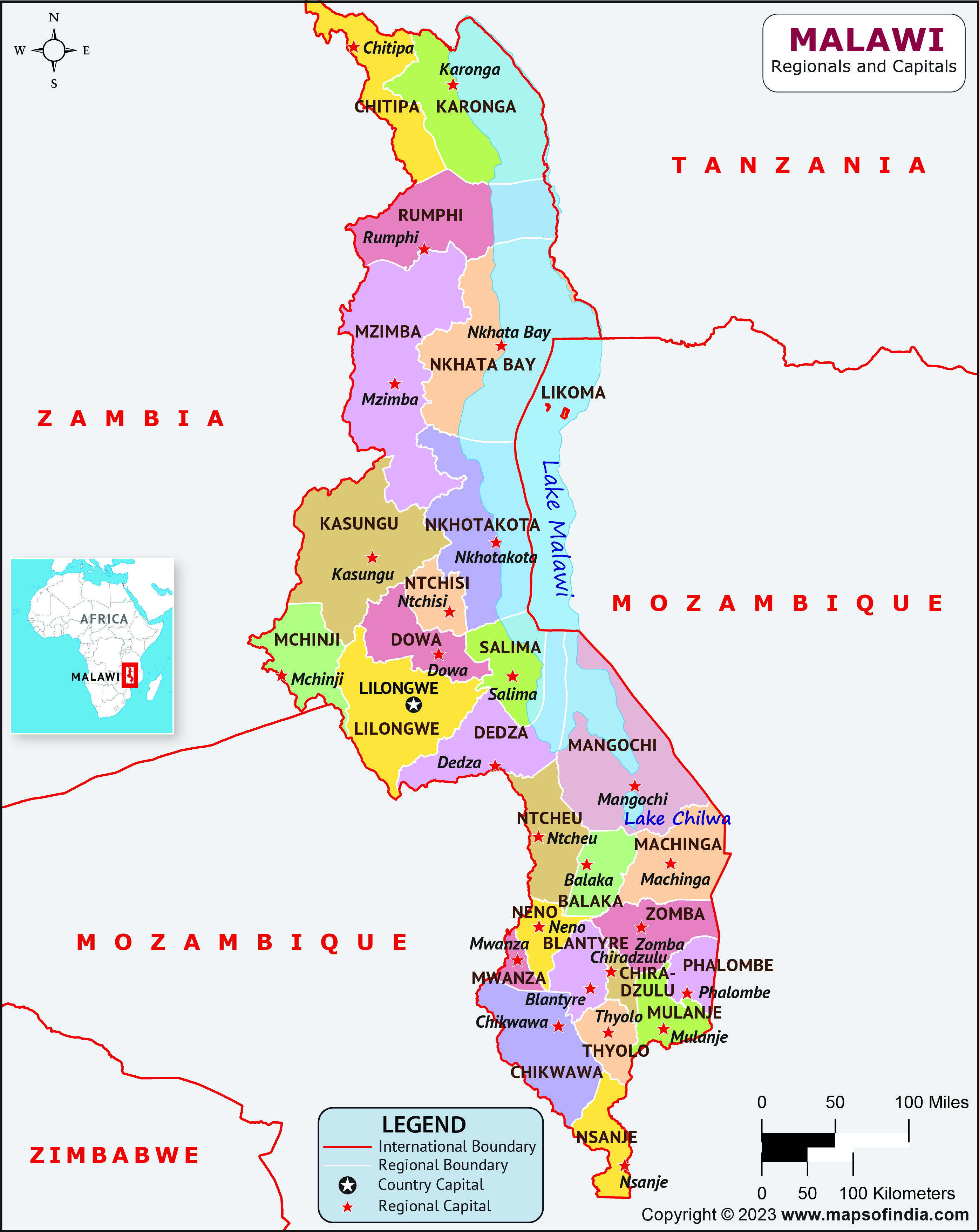 political map of malawi