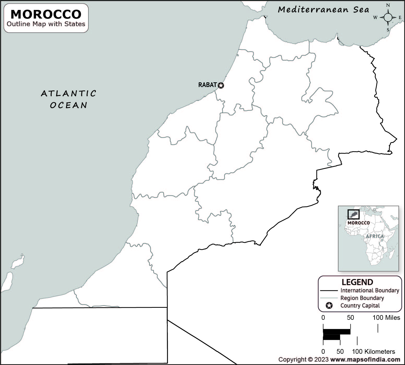 Morocco Blank Outline Map