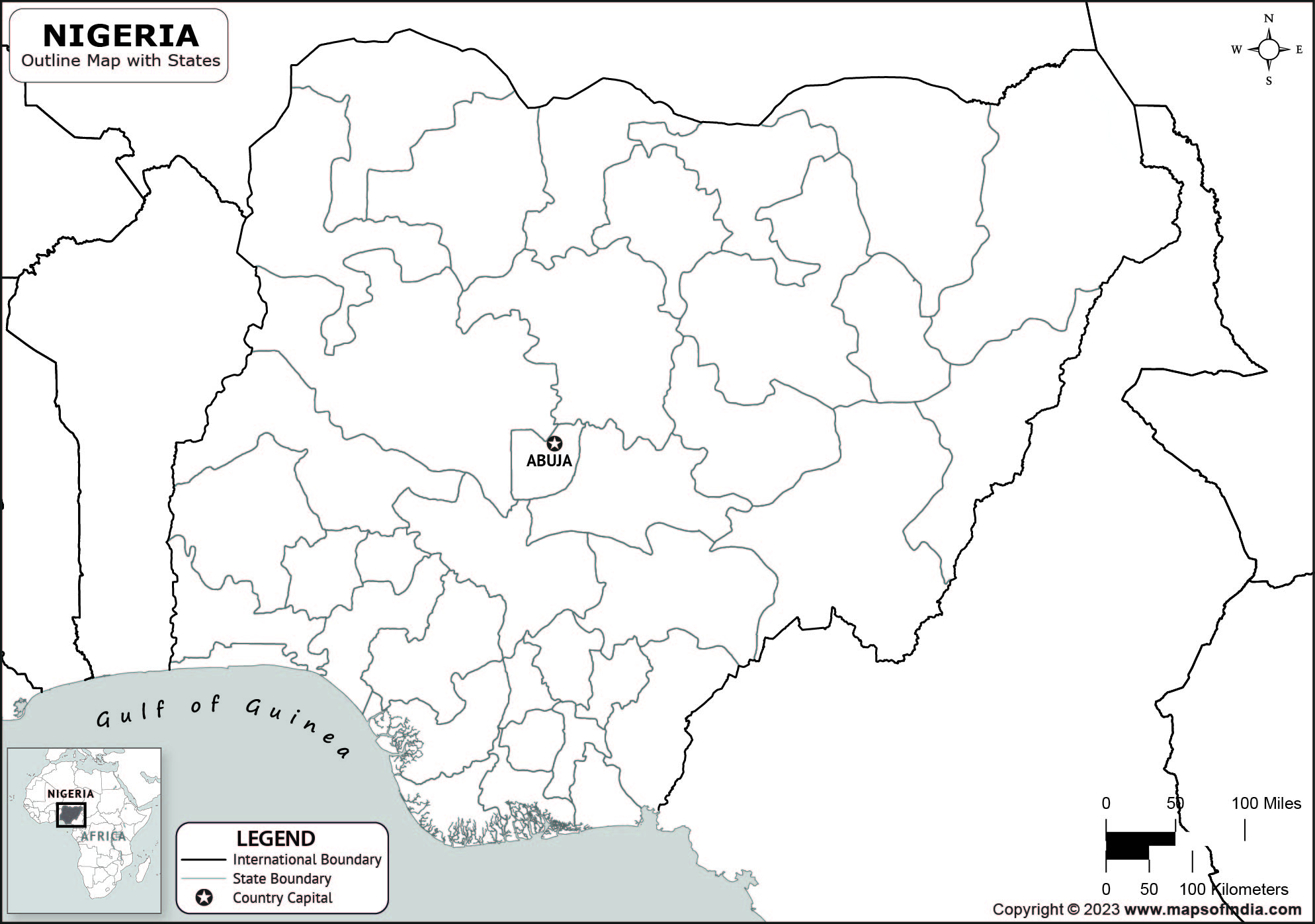 Nigeria Outline Map Nigeria Outline Map With State Boundaries