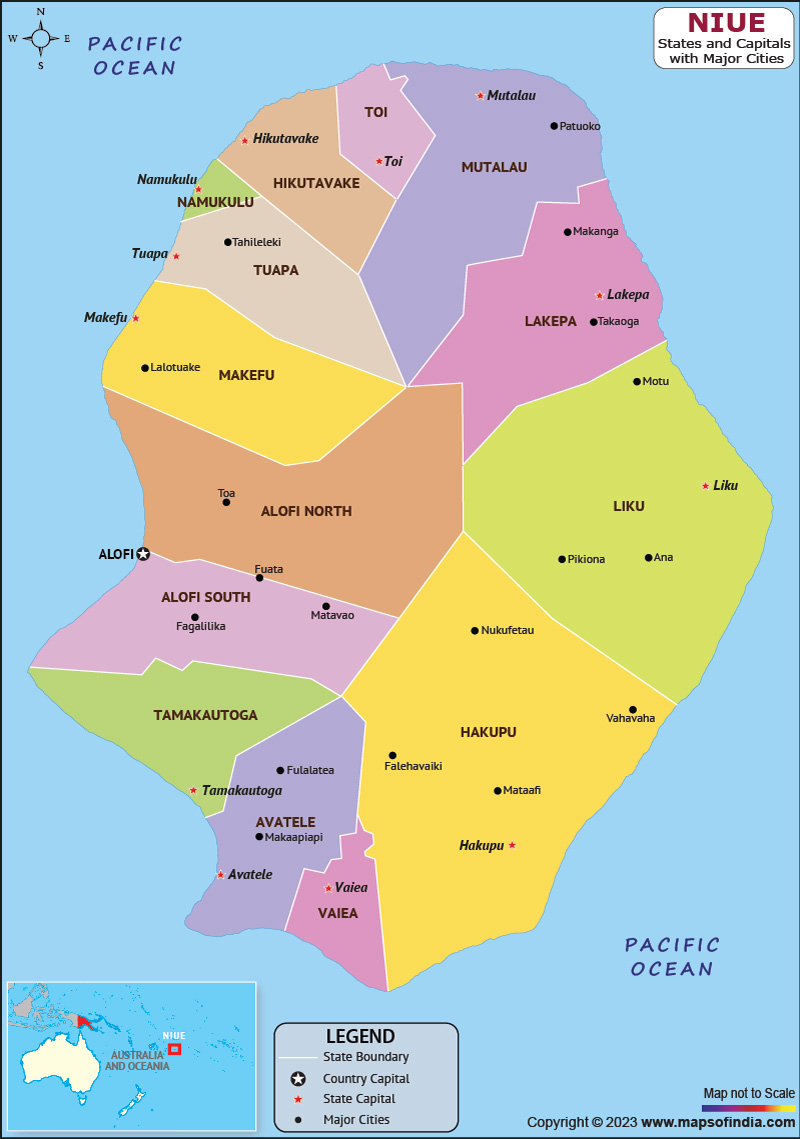 Niue Provinces and Capital Map
