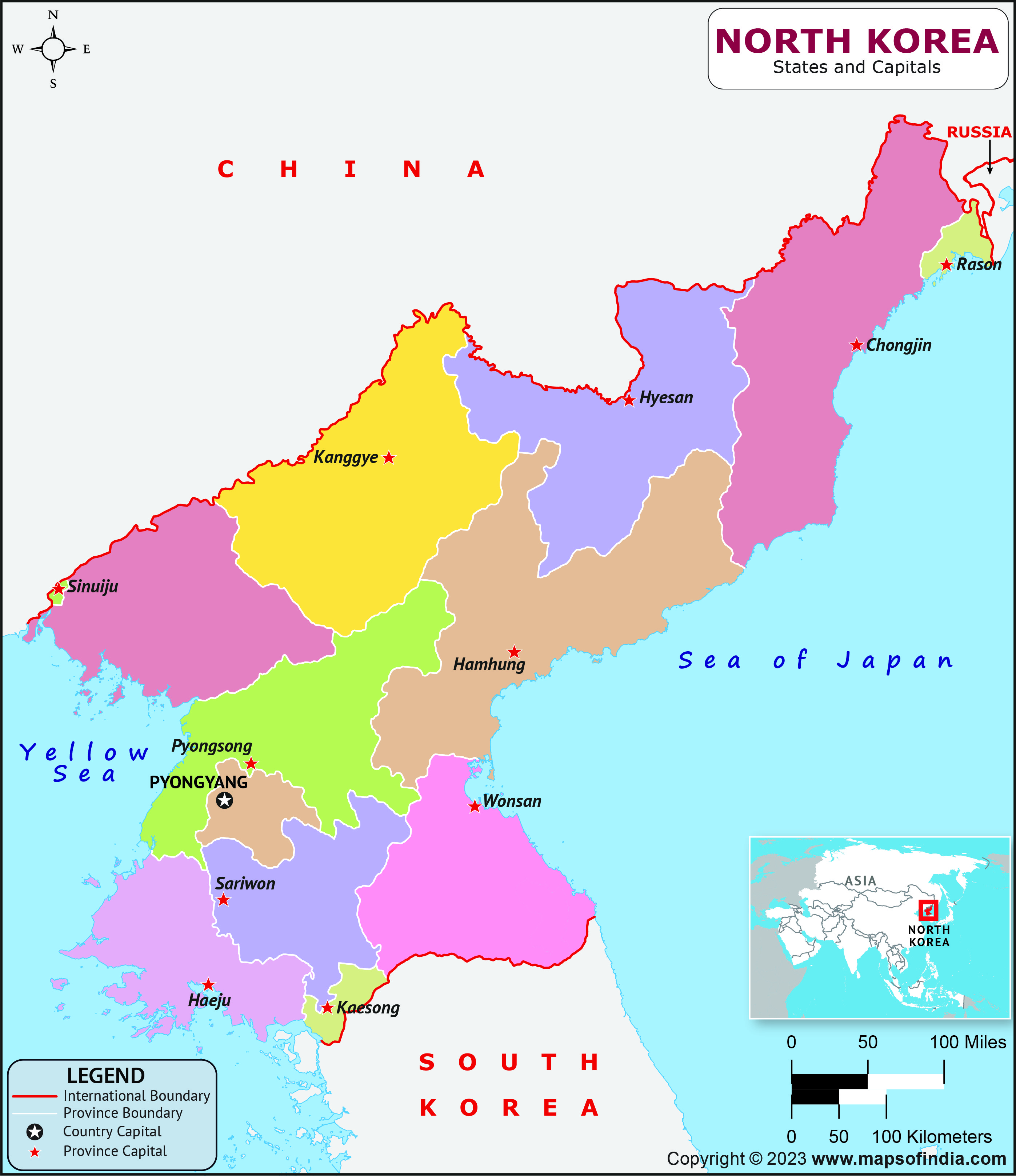 North Korea Provinces  and Capital Map