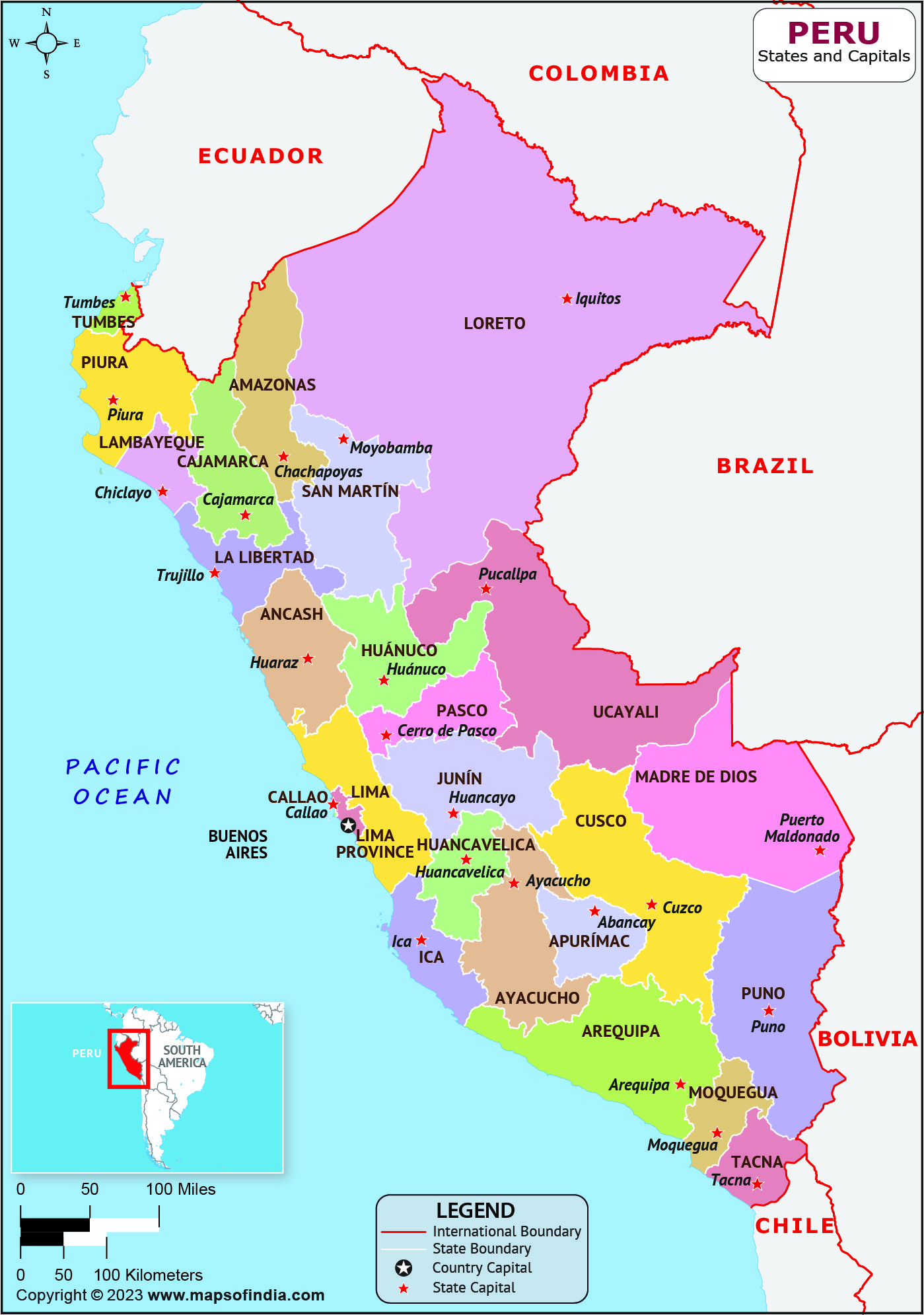 Peru Departments and Capitals List and Map | List of Departments and ...