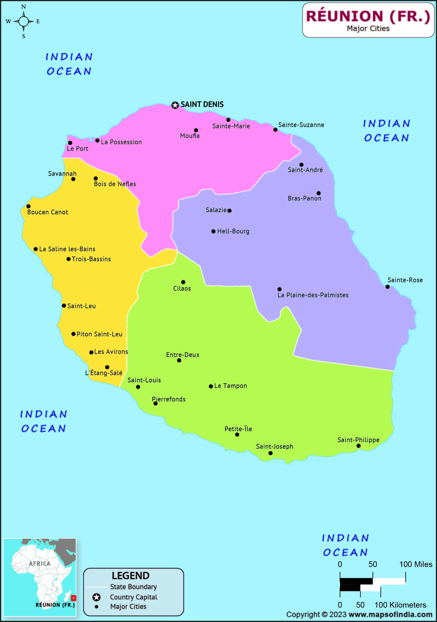 Reunion Regions and Capital Map