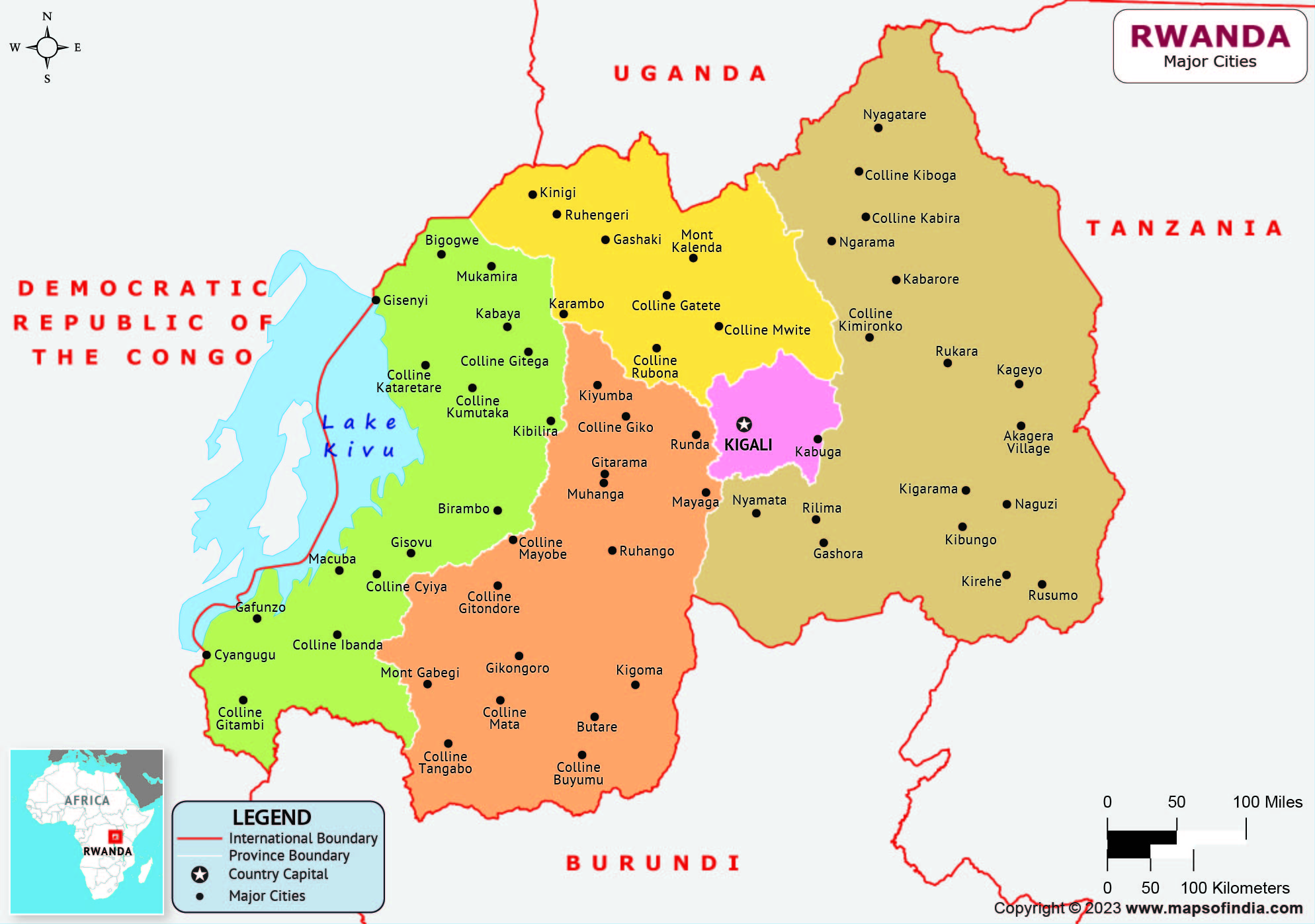Rwanda Major Cities Map | List of Major Cities in Different States of ...
