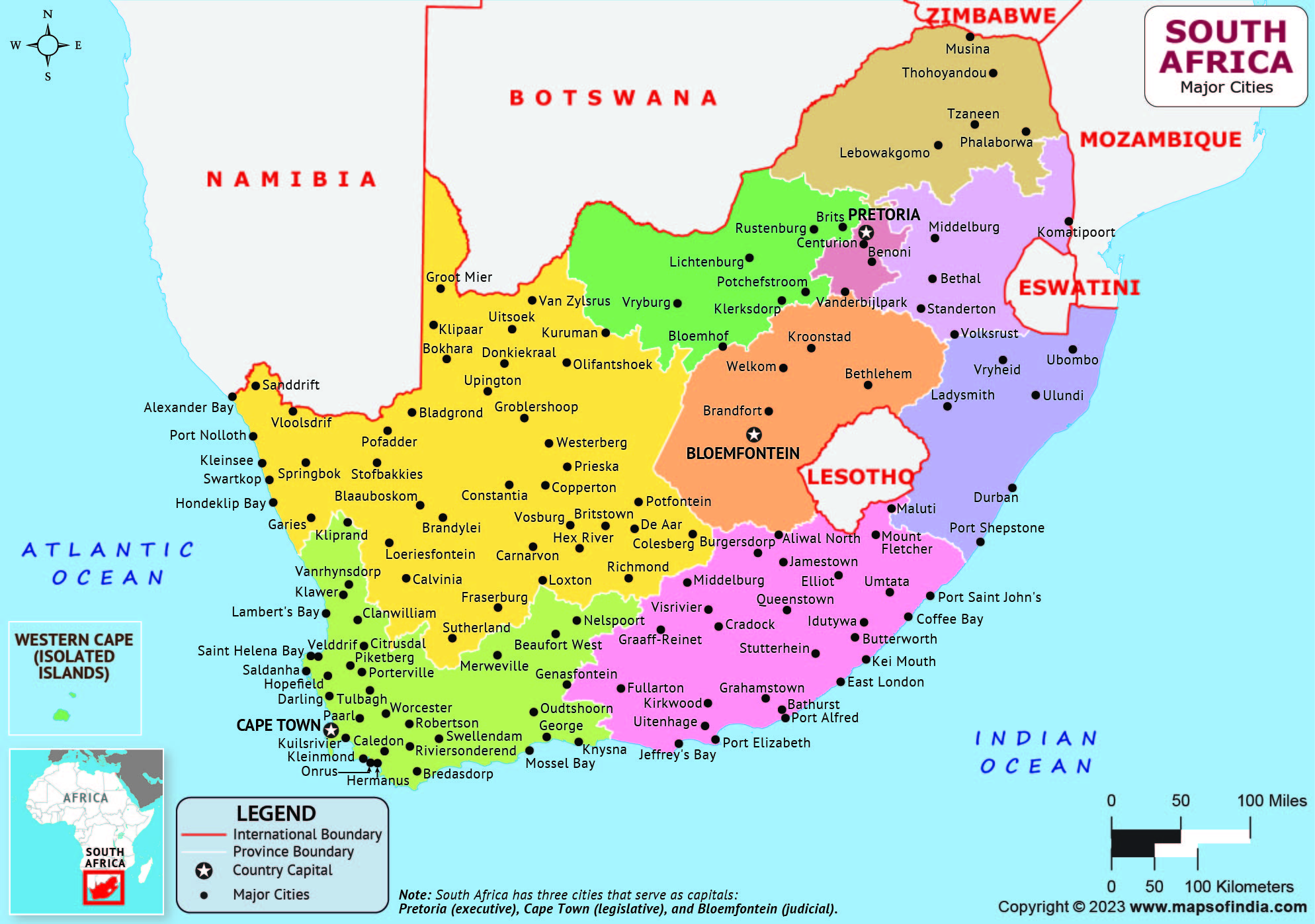 South Africa Major Cities Map | List of Major Cities in Different ...