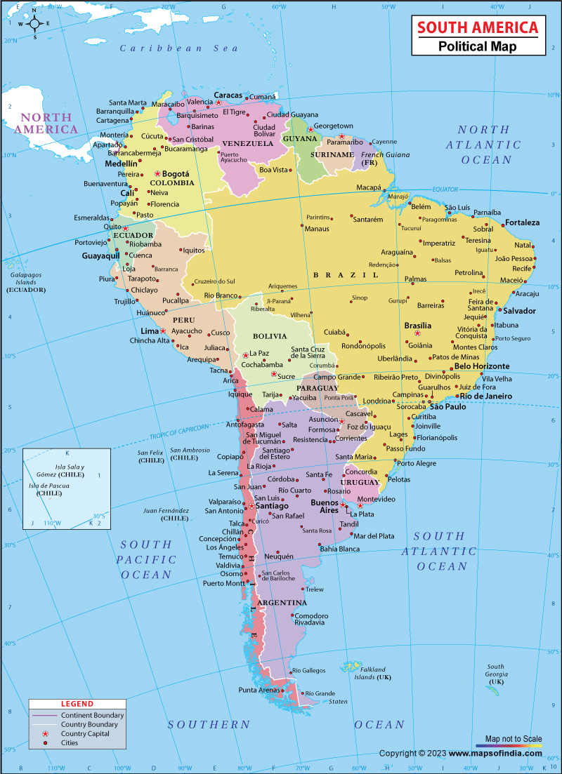 South America Map With Countries | Political Map of South America