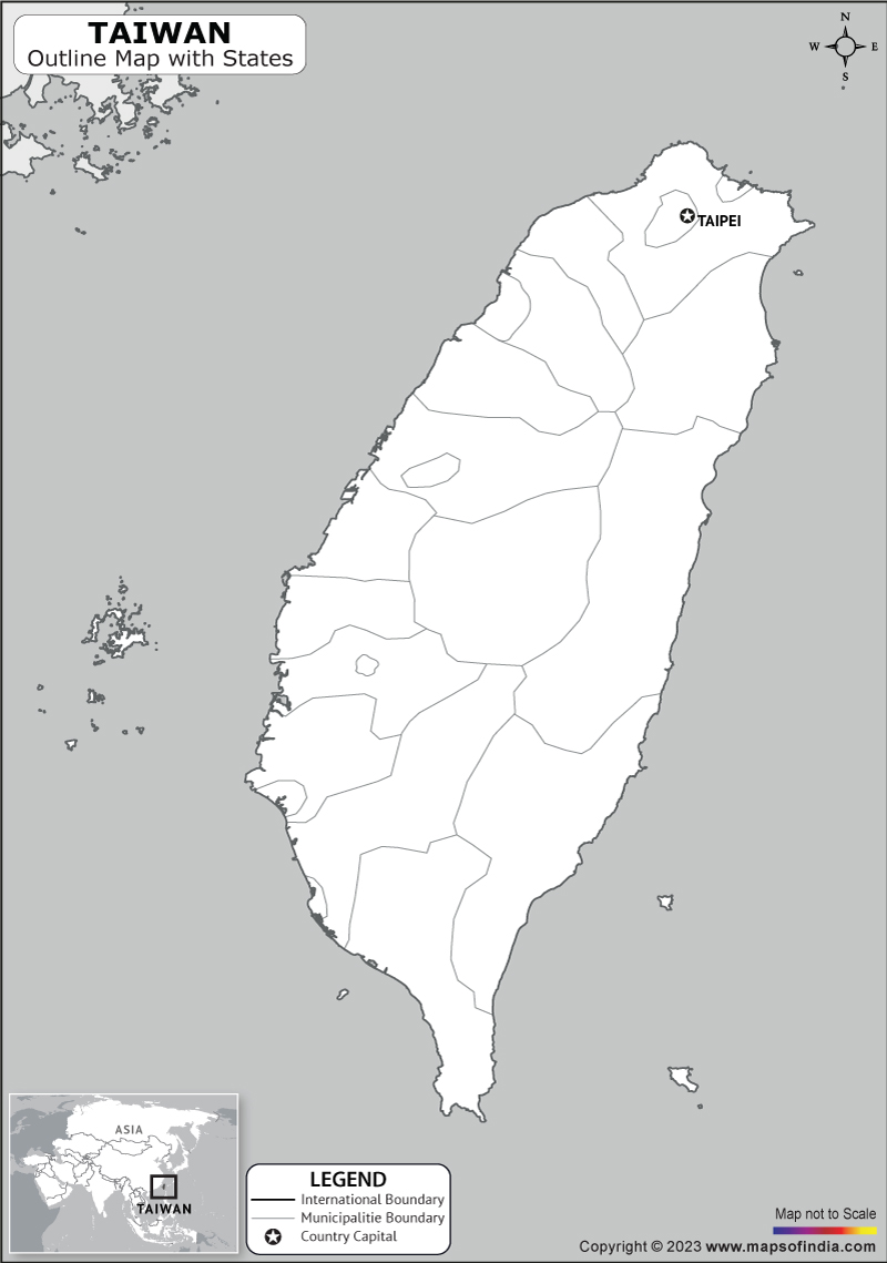 Taiwan Blank Outline Map