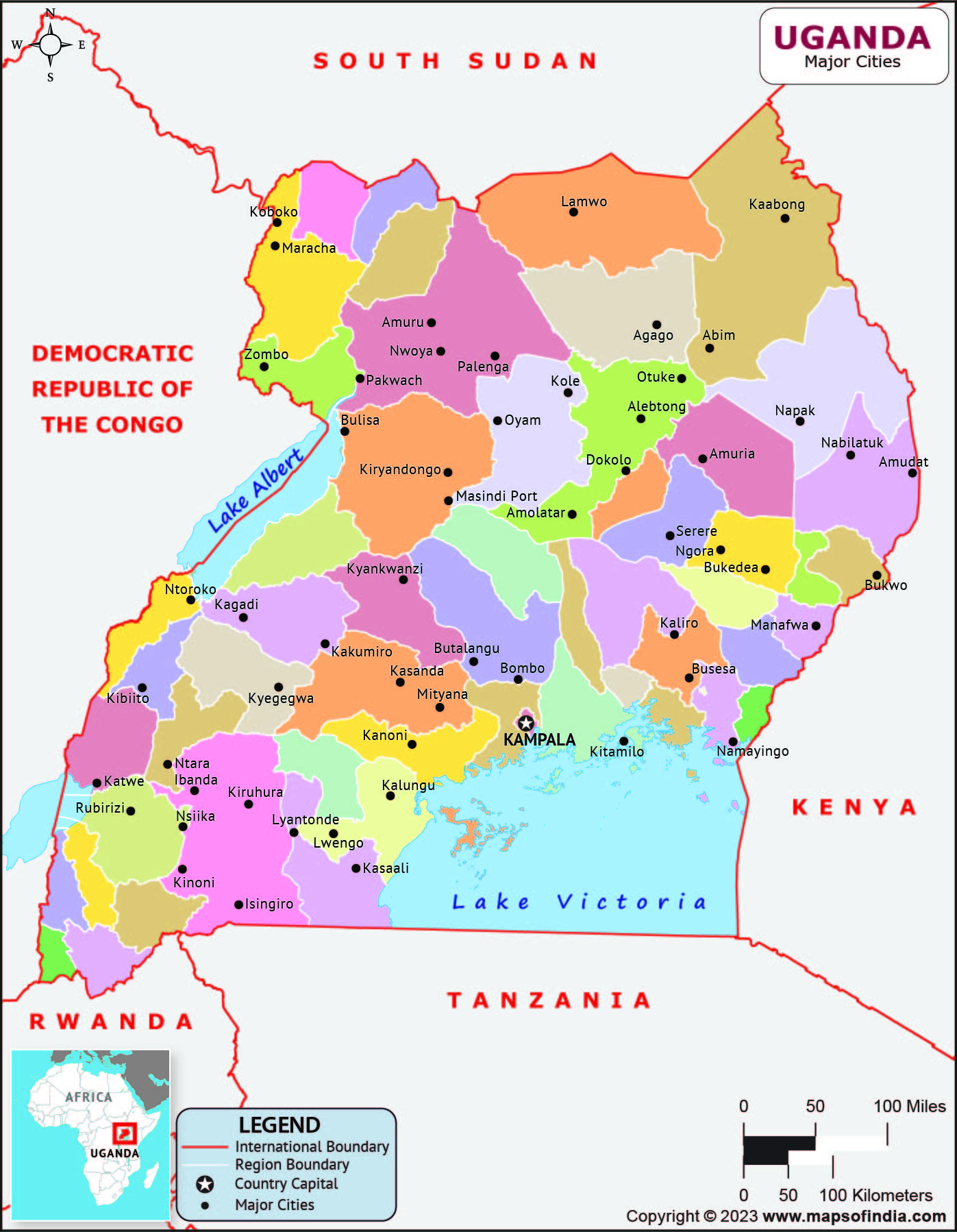 Uganda Major Cities Map | List of Major Cities in Different States of ...