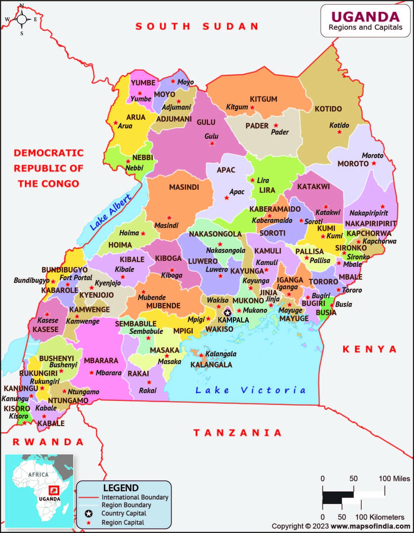 Uganda Regions and Capital Map