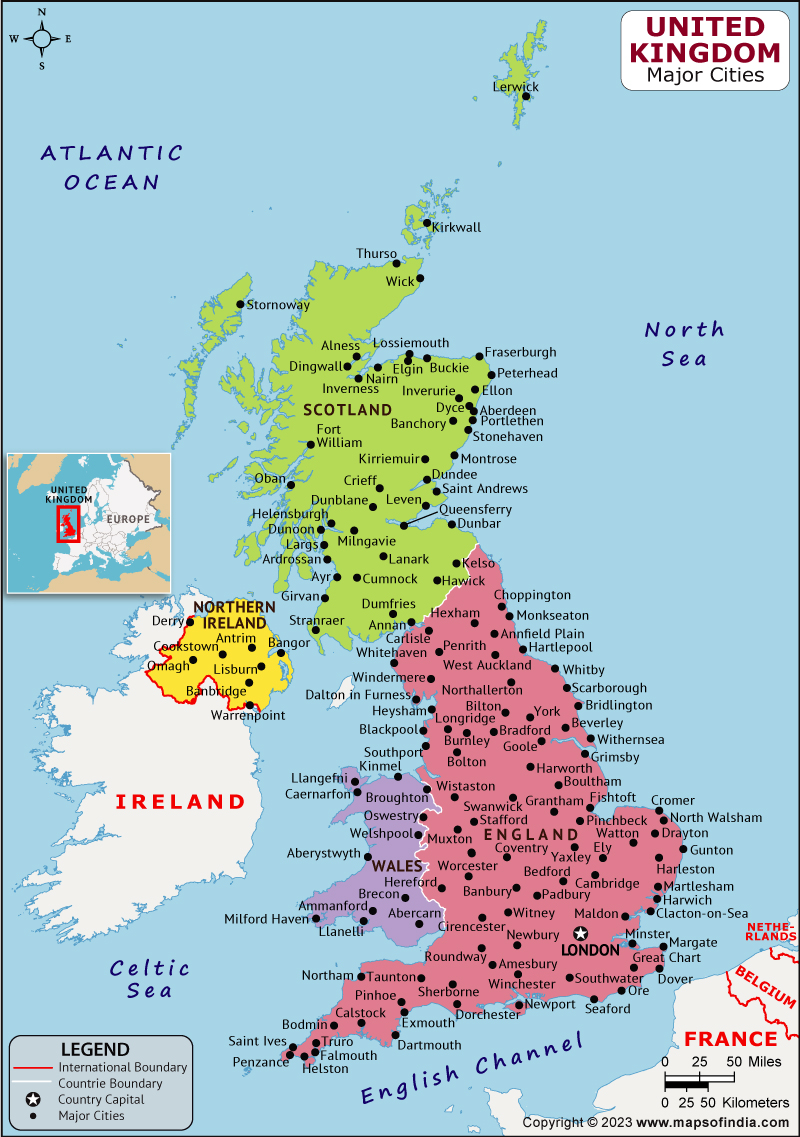 United Kingdom Regions  and Capital Map