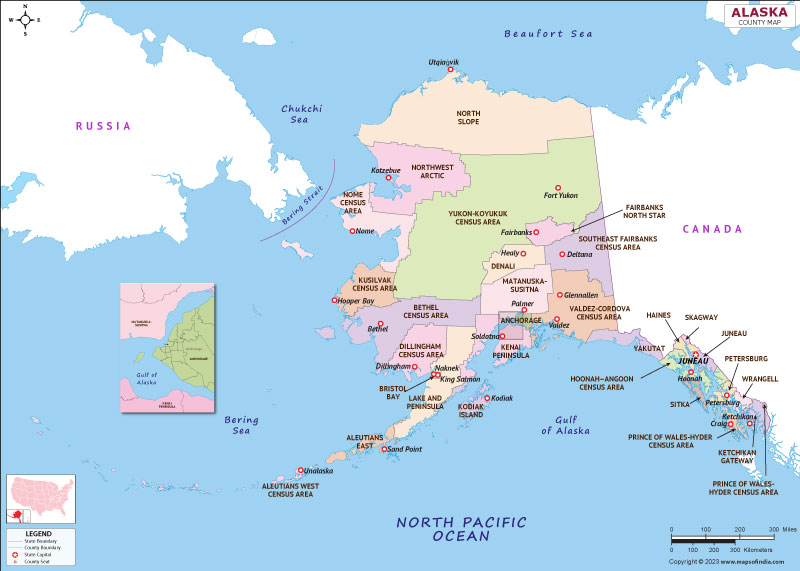 Alaska map showing state counties