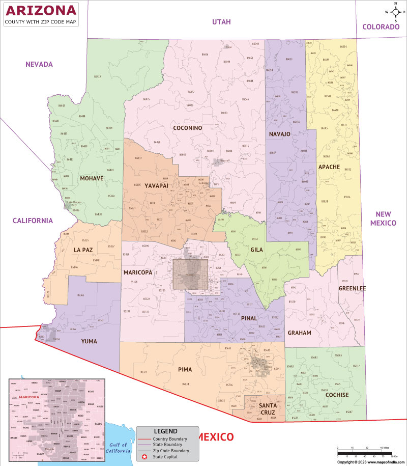 Arizona County Zip Codes Map 3919