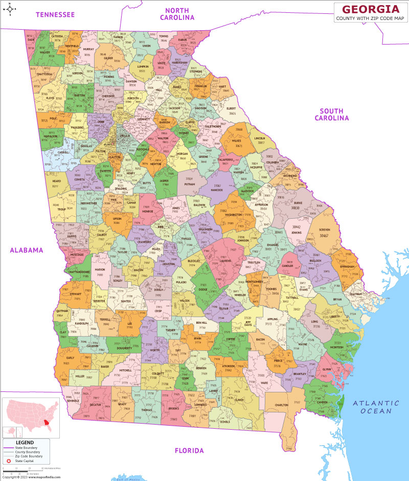Georgia County Zip Codes Map 8020