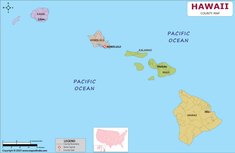 Hawaii map showing state counties