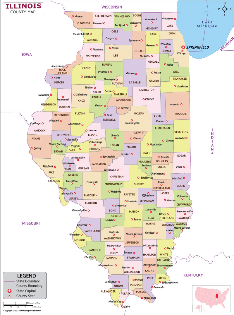 Illinois Map | Map of Illinois (IL) State With County