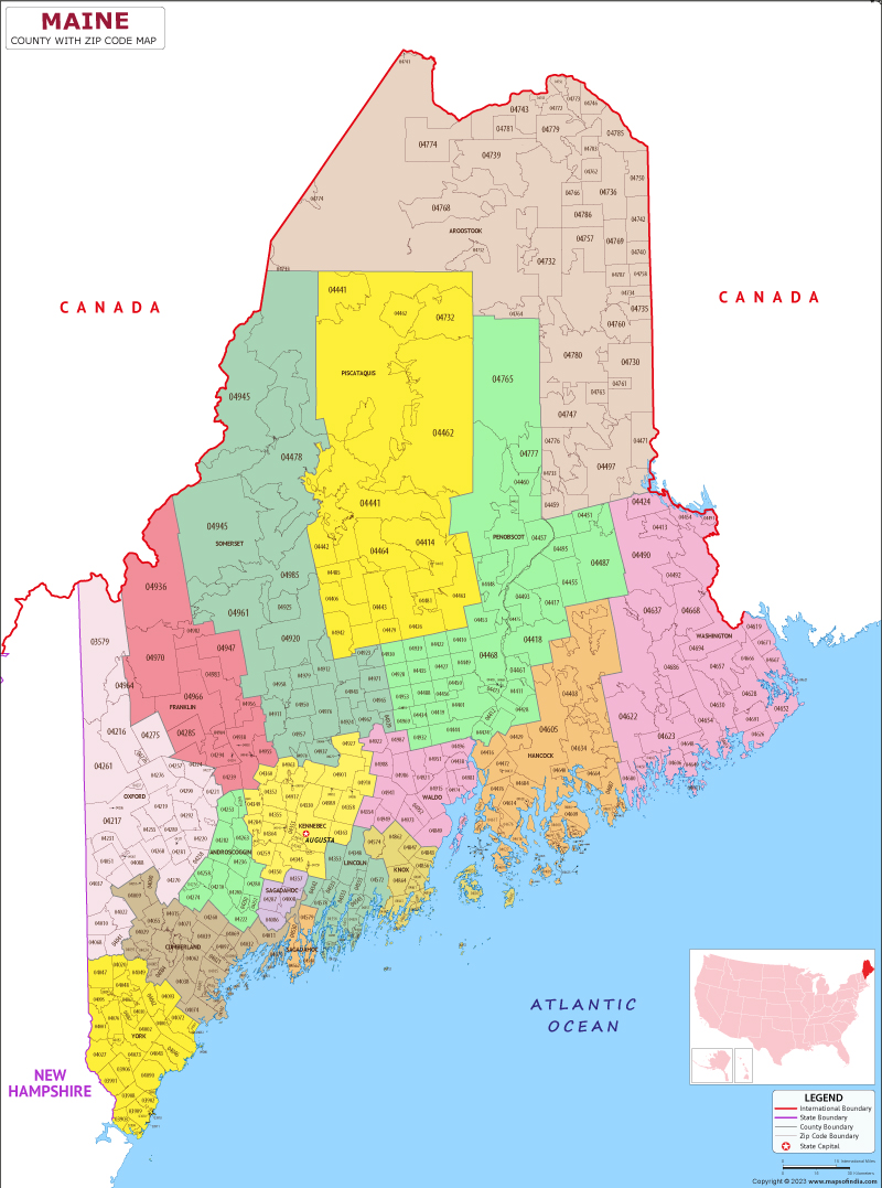 Maine County Zip Codes Map