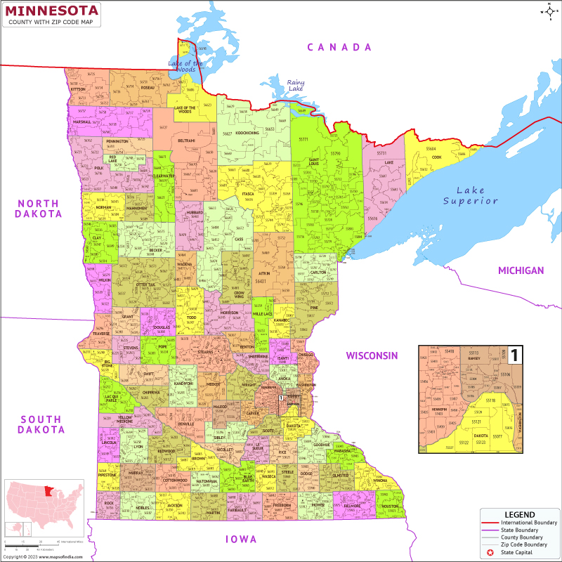Minnesota County Zip Codes Map