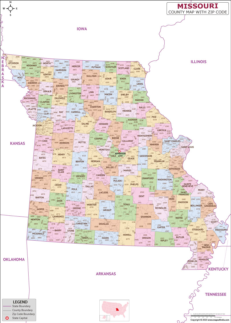 Missouri County Zip Codes Map 6725