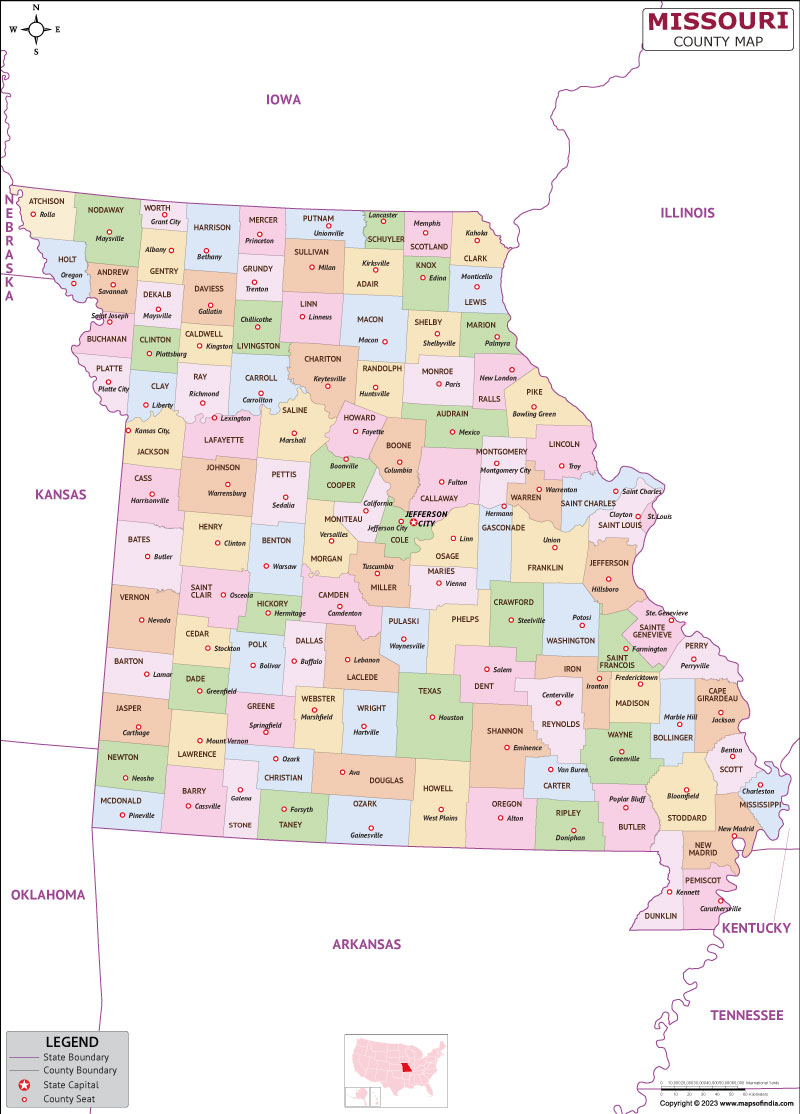 Missouri map showing state counties
