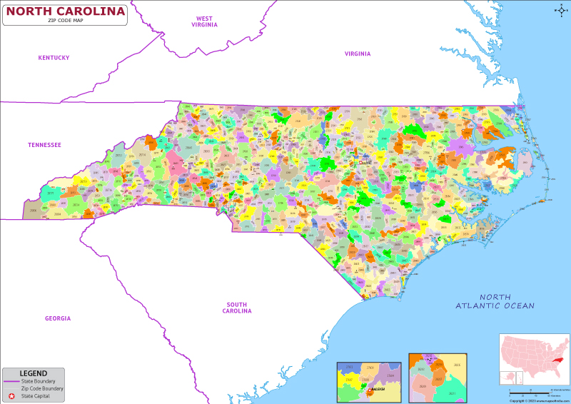 North Carolina zip code map