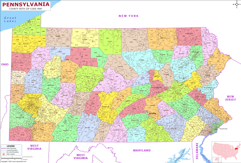 Pennsylvania County Zip Codes Map 9334