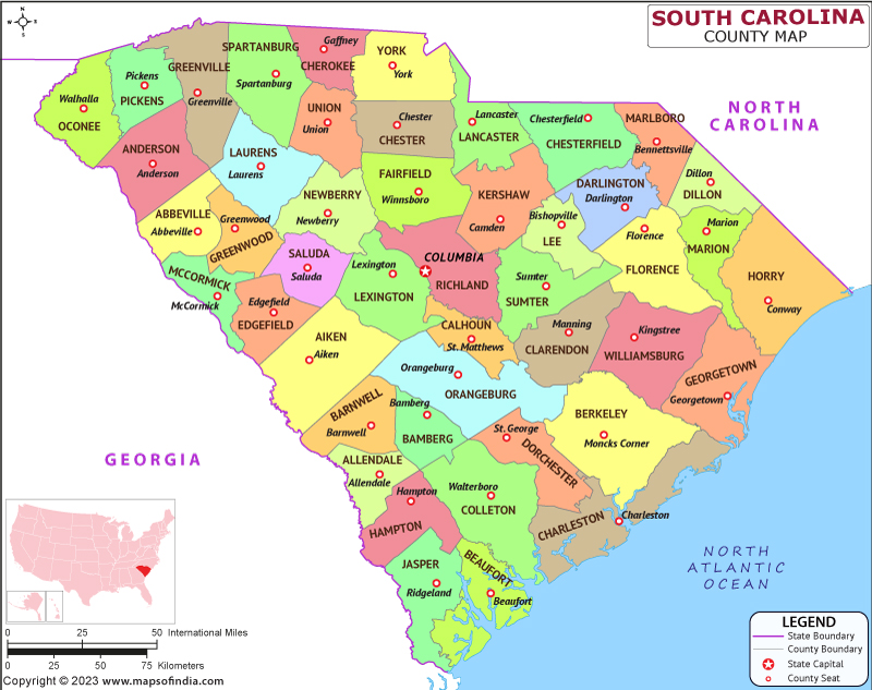 South Carolina Map | Map of South Carolina (SC) State With County