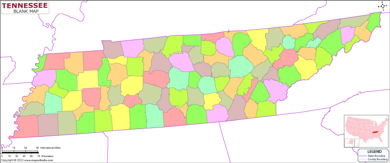 Blank Outline Map of Tennessee