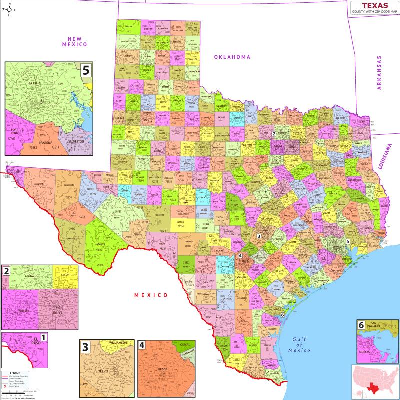 Texas County Zip Codes Map