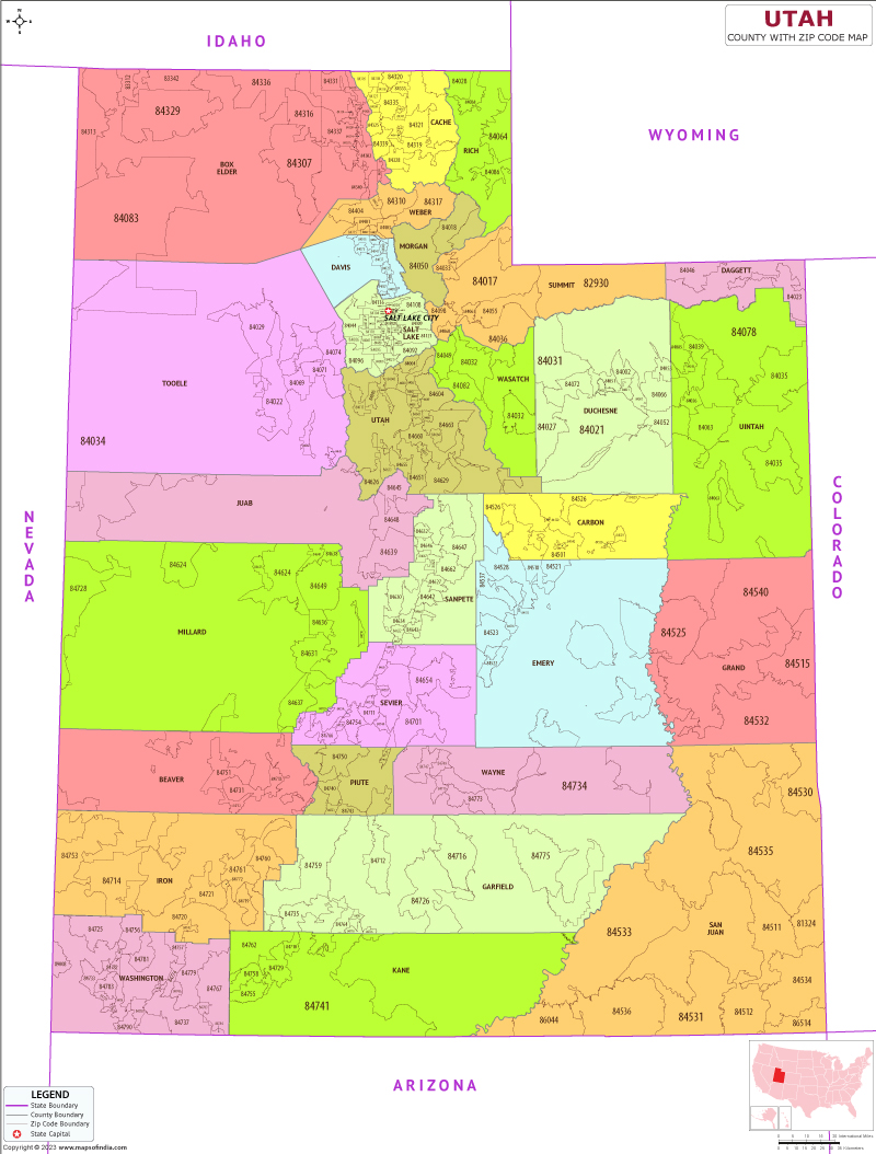 Utah county-wise zip code map