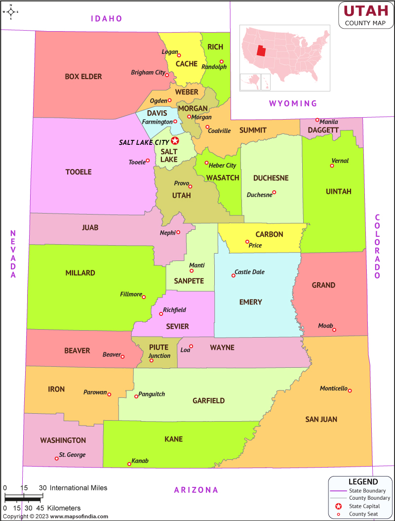 Utah map showing state counties