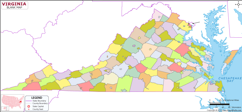 Blank Outline Map of Virginia