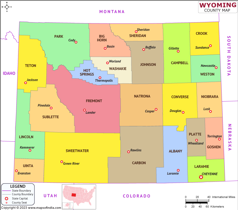 Wyoming map showing state counties