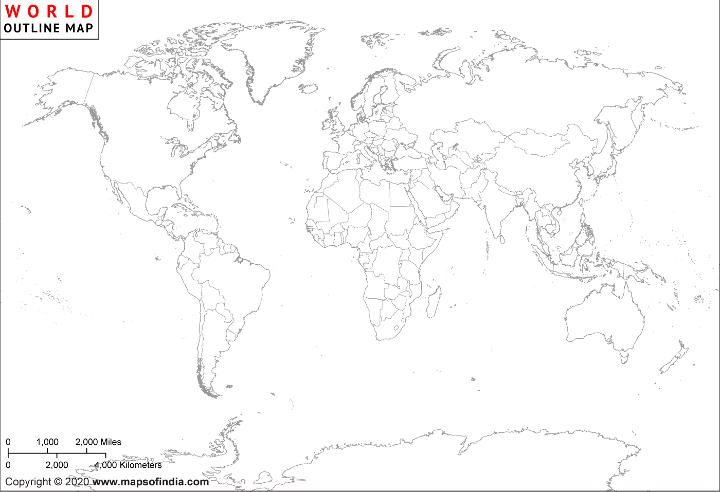 world political map black and white