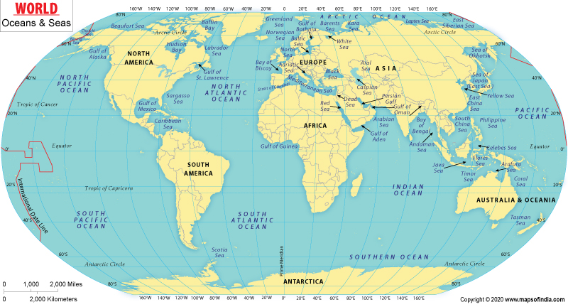 Oceans Of World Map World Oceans Map
